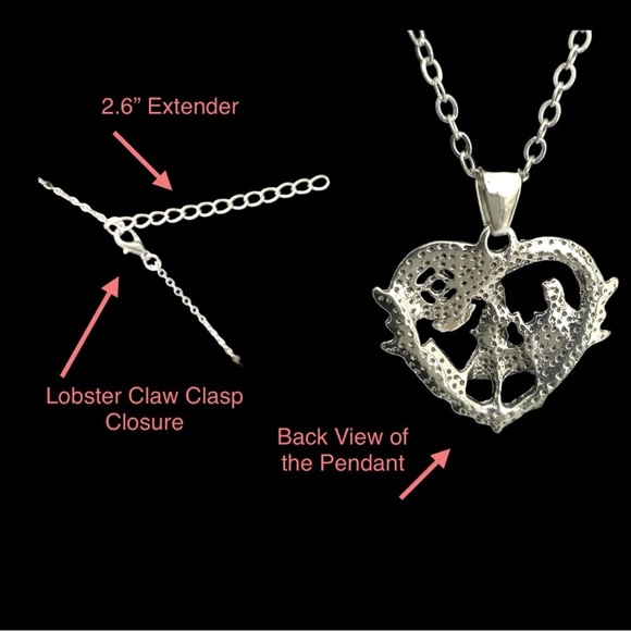 Alice In Wonderland Necklace Pendant and Chain Women’s Silver Tone Red Heart - Picture 6 of 16